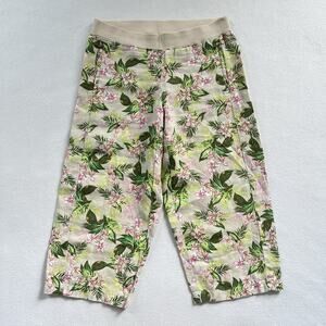 J Jill Orchid Print 100% Linen Front Pocket Wide Leg Crop Capri Pant S Petite